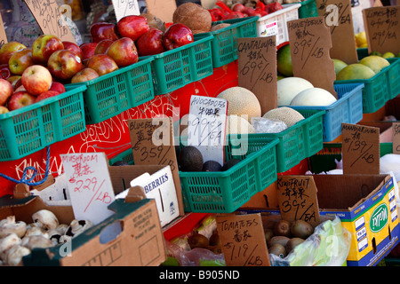 Fruit and vegetables for sale at a local street market in Victoria's Chinatown in British Columbia, Canada. Stock Photo