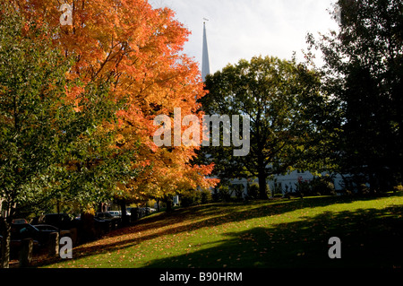 Fall foliage in Maine - Camden village green, Camden, Maine, New England Stock Photo