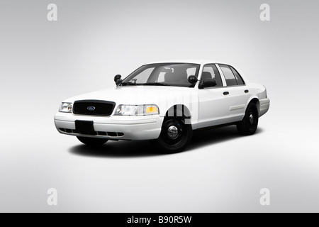 2009 Ford Crown Victoria POLICE INTERCEPTOR in White - Front angle view Stock Photo