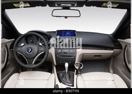 2009 BMW 1-series 128i in Blue - Front angle view Stock Photo