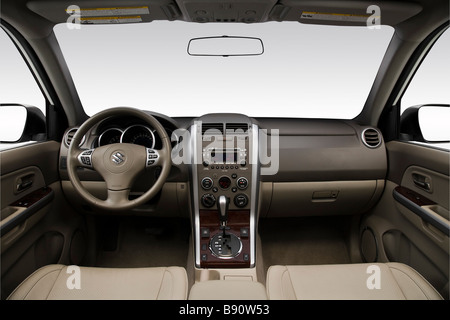 2009 Suzuki Grand Vitara in White - Dashboard, center console, gear shifter view Stock Photo