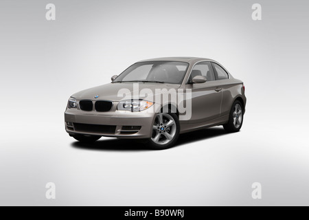 2009 BMW 1-series 128i in Silver - Front angle view Stock Photo