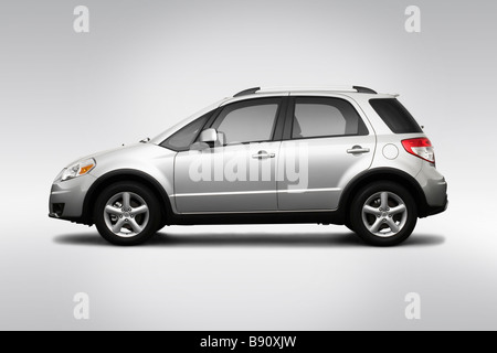 2009 Suzuki SX4 Crossover in Silver - Drivers Side Profile Stock Photo