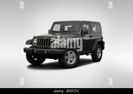 2009 Jeep Wrangler Rubicon in Green - Front angle view Stock Photo
