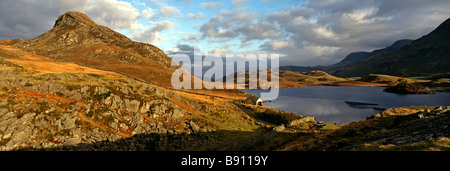 An early spring panoramic view of Llyn Cregennan in North Wales Stock Photo