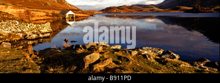An early spring panoramic view of Llyn Cregennan in North Wales Stock Photo