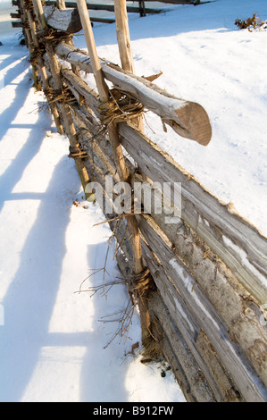 old fence in winter wood Stock Photo - Alamy