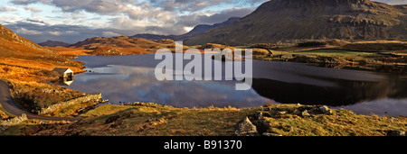 An early spring panoramic view of Llyn Cregennan in North Wales Stock Photo