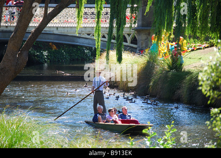 Punting on River Avon, Christchurch, Canterbury Region, South Island, New Zealand Stock Photo