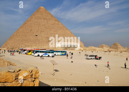 The Great Pyramid of Cheops with museum housing Solar Boat in Giza Egypt Stock Photo