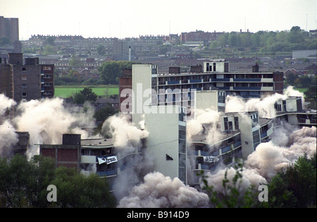 High rise flats on the Kersal Estate demolished in Salford Greater Manchester England Uk 14th October 1990 Stock Photo