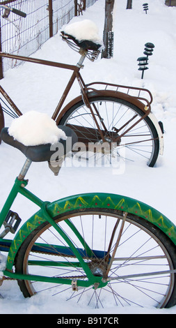Bicycles in snow in Durango Colorado Stock Photo