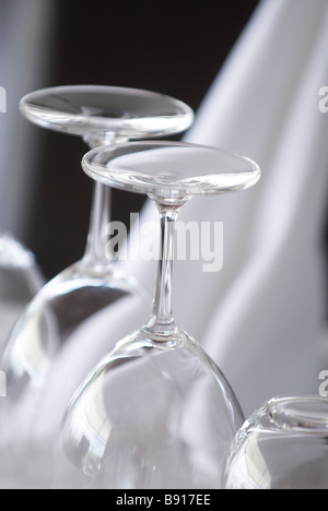 Wine Glasses on table setting Stock Photo