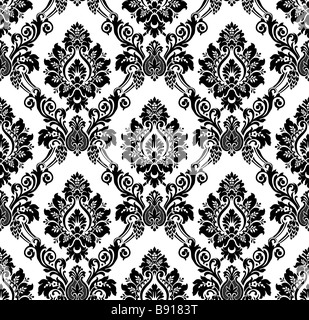 Seamless damask pattern Vintage wallpaper black and white Stock Photo