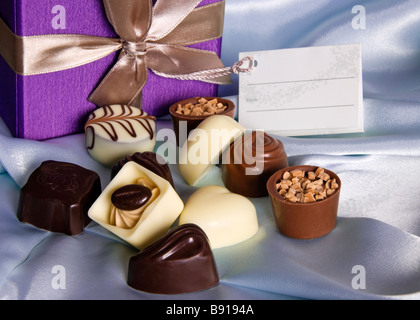 Gift box of assorted Belgian chocolates. Stock Photo