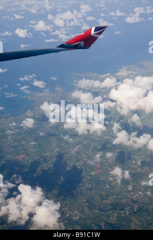 View from a Virgin Atlantic plane passing over Martinique. Stock Photo