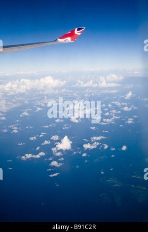 View from a Virgin Atlantic plane passing over Martinique. Stock Photo