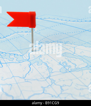 Flag a pin A label on a planimetric map Stock Photo