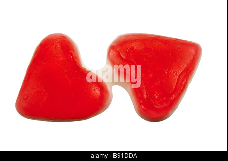 two valentine s hearts together candy isolated on a white background Stock Photo