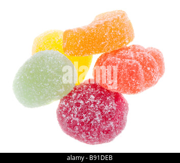 close up of fruit candy in many colors isolated on a white background Stock Photo