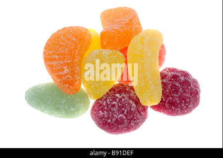 close up of fruit candy in many colors isolated on a white background Stock Photo