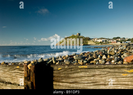A view towards Criccieth Castle from the beach, Gwynedd, North Wales. UK. Stock Photo