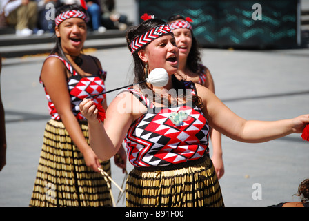 Maori dancers holding poi balls, Cathedral Square, Christchurch ...