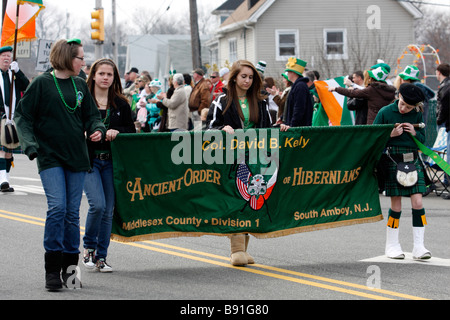 Banner for Ancient Order of Hibernians in St Patrick's Day Parade Stock Photo
