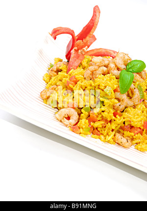 Curried rice with prawns Stock Photo