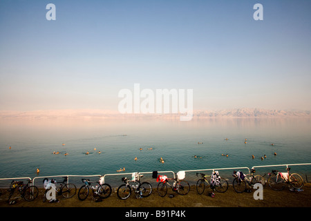 Tourists bathing and swimming in Dead Sea, Israel Stock Photo