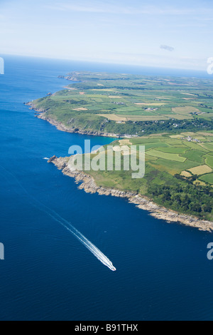 Aerial view of Lamorna Cove in summer sun Cornwall England UK United Kingdom GB Great Britain British Isles Europe EU Stock Photo