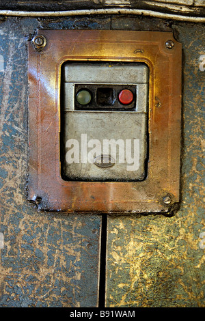Old electrical switch box on industrial machinery Stock Photo