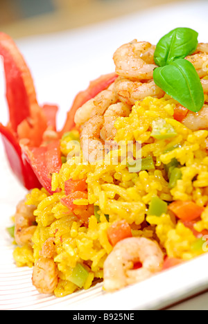 Curried rice with prawns Stock Photo