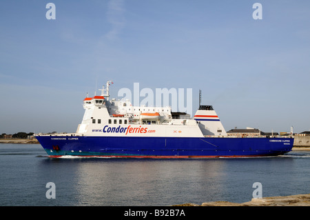 Commodore Clipper a roro ferry enters the Solent off the southern English coast This ship is among the Condor Ferries fleet Stock Photo