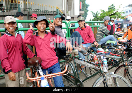 bicycle taxis around gambir jakarta indonesia Stock Photo