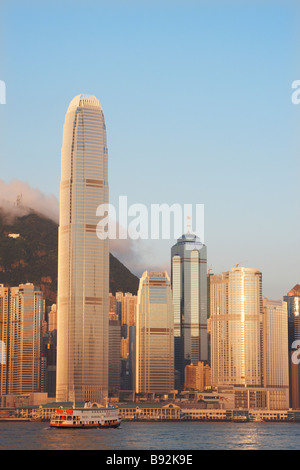 IFC And Skyscrapers Of Central At Dawn, Hong Kong Stock Photo