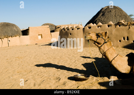 beautiful village scene in the deserts of Rajasthan, India. Stock Photo