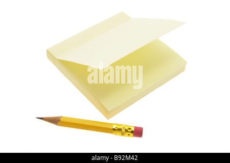 Post-It Note Pad and Pencil Stock Photo
