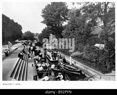 Boulters Lock Edwardian photo of the Thames near Maidenhead a popular place for Summer boating parties Stock Photo