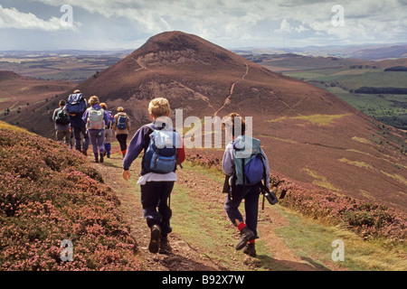 A rambling club walking in the Eildon Hills near Melrose Stock Photo