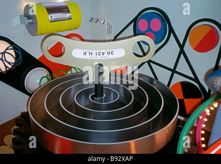 Large model of a clockwork spring mechanism with belts and cogs on display at the New York World Fair, 1964-1965 Stock Photo