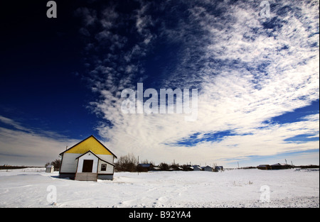 Old Abandoned Homestead in Winter Saskatchewan Stock Photo