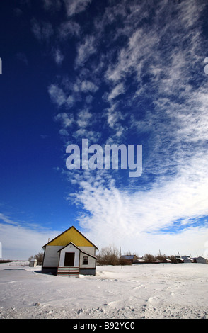 Old Abandoned Homestead in Winter Saskatchewan Stock Photo