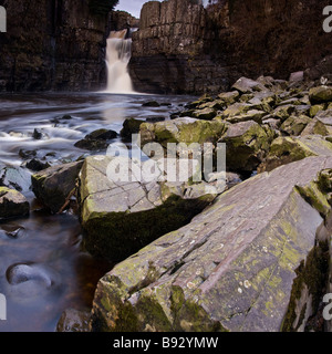 High Force waterfall near Middleton in Teesdale, County Durham, UK - The River Tees drops spectacularly 20m Stock Photo