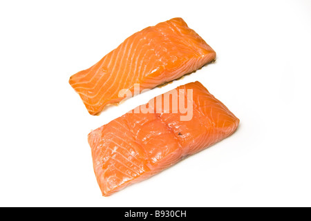 Smoked salmon fillets isolated on a white studio background Stock Photo