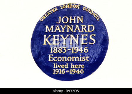 Blue Plaque John Maynard Keynes Gordon Square Bloomsbury London England UK English economist Stock Photo