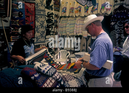 Ecuadoran man, adult man, vendor, Otavalo Market, Indian market, Plaza de Ponchos, town of Otavalo, Imbabura Province, Ecuador, South America Stock Photo