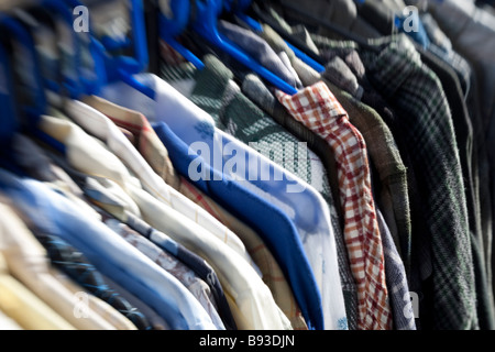 Second hand clothes on rail outside shop North Laine Brighton Stock Photo