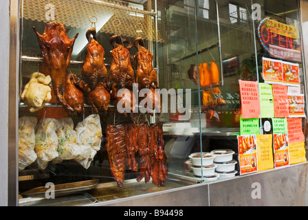 Peking Duck in Window, Chinatown, Manhattan, New York City, New York, USA Stock Photo