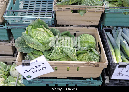 Cabbages for sale at Marylebone Farmers Market London England UK Stock Photo